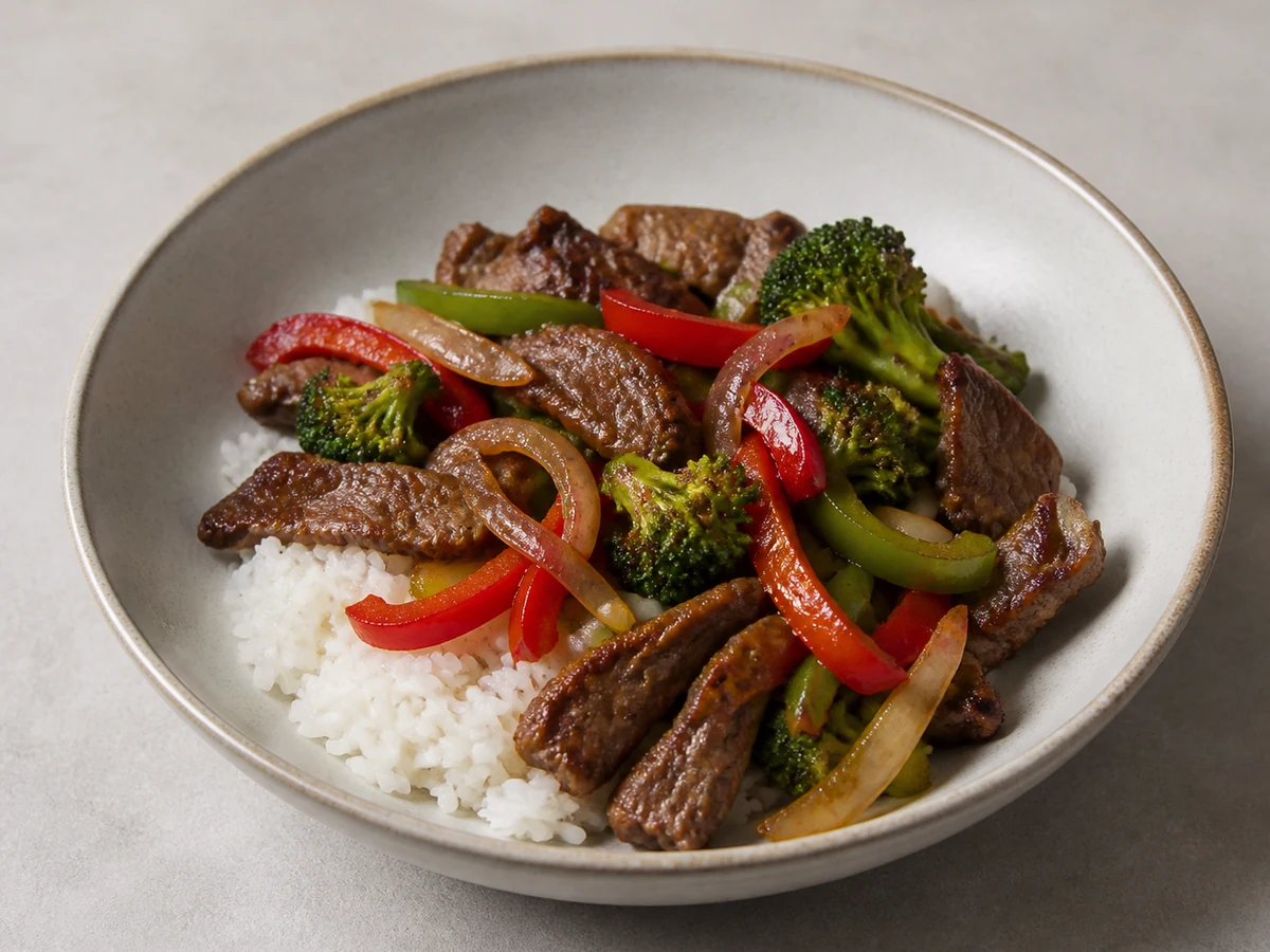 Beef and Capsicum Stir-Fry with Rice. A stir-fry built on ginger, garlic and lime rather than soy sauce, because most soy sauce is brewed with wheat and this one needs no substitute to taste like something.