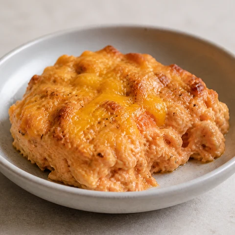 Baked Cheese and Tomato Bread Pudding. Torn white bread soaked in a cheese and tomato custard and baked until it just sets, closer to a savoury pudding than to anything with a crust on it.