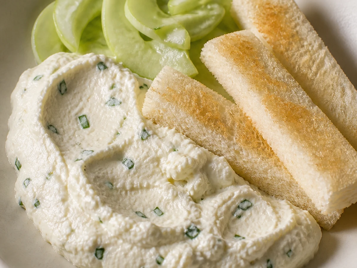 Whipped White Fish and Ricotta Pâté with Soft Toast. White fish poached in water and whipped with ricotta, yoghurt and lemon into a smooth cold pâté, with buttered toast fingers and peeled cucumber alongside.