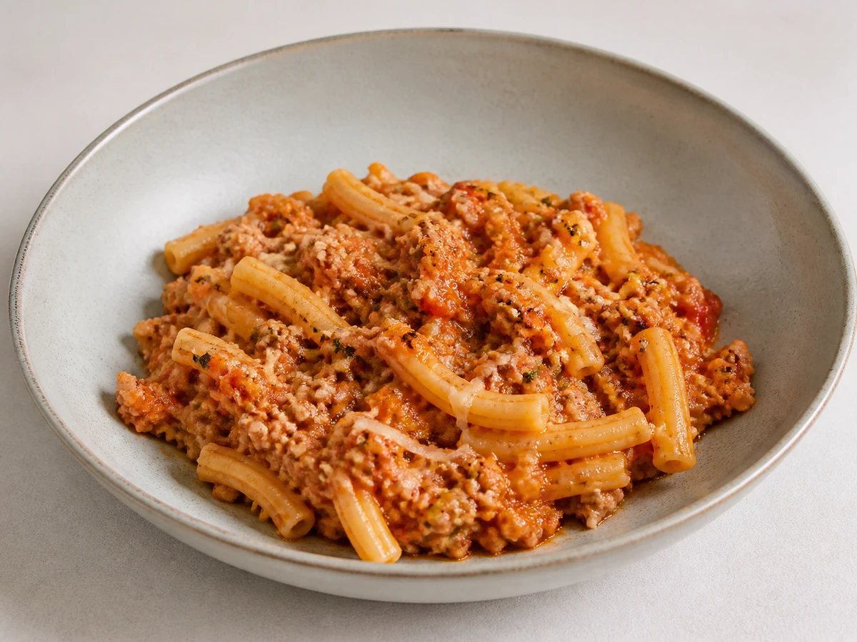 Turkey and Vegetable Pasta. Turkey mince and finely chopped vegetables simmered into a light tomato sauce over pasta. Leaner than a beef ragu and quicker.