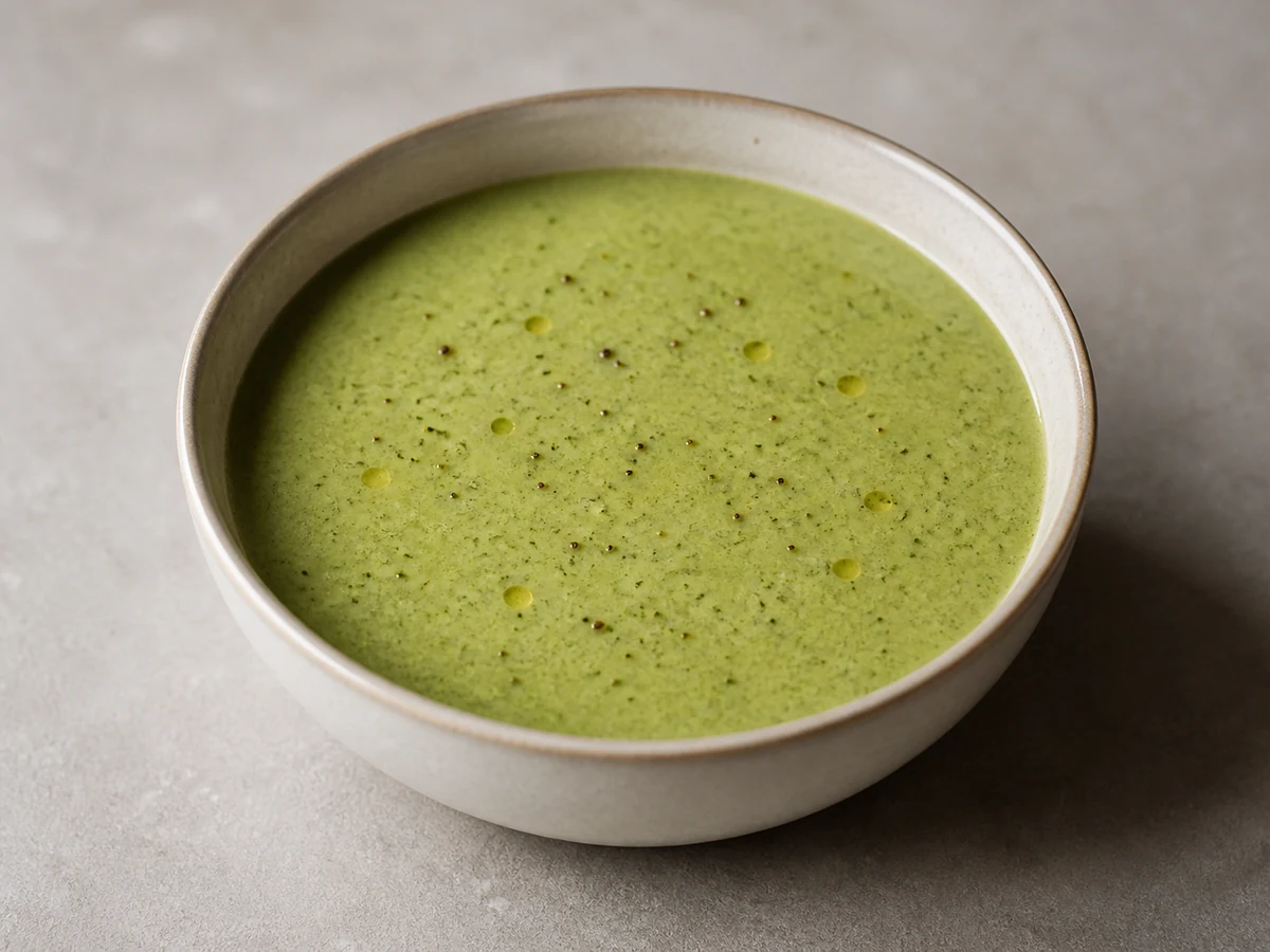 Broccoli and Cheddar Soup. Broccoli, onion and potato simmered until soft, blended smooth with milk and finished with grated cheddar melted in off the heat.